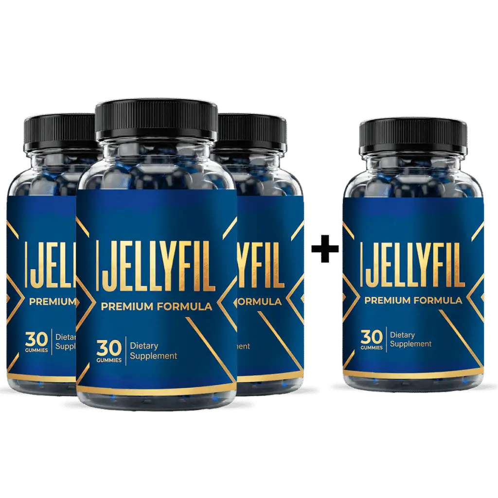 Four bottles of JellyFil Premium Formula gummies